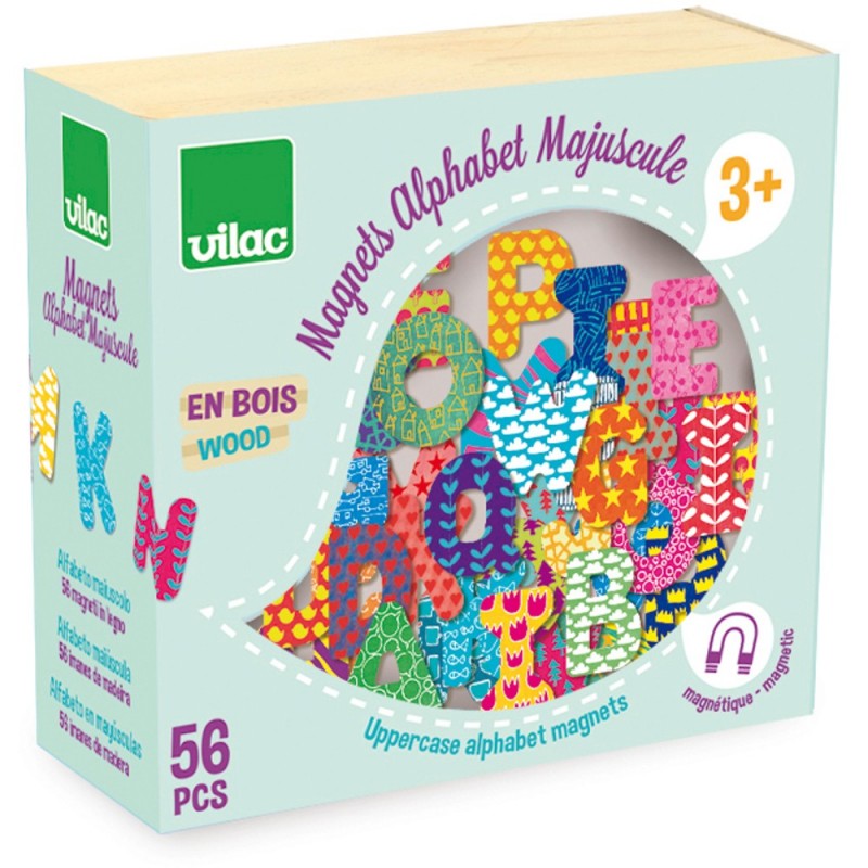 Vilac Magnesy drewniane Alfabet 56szt wielkie litery | Dadum Vilac Magnesy drewniane Alfabet 56szt wielkie litery | Dadum