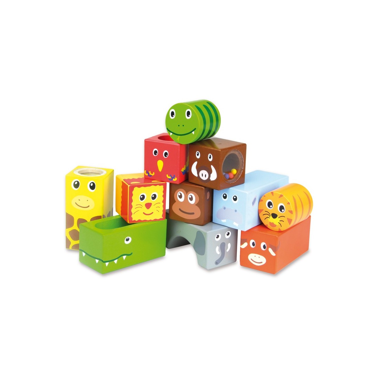 Vilac Klocki drewniane sensoryczne Sawanna 11 elementów +18mc