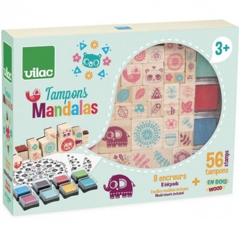 Vilac drewniane stempelki Mandala 64 sztuk dla dzieci +4