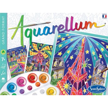 SentoSphere Aquarellum Paris by Night 3 obrazy A4 i farby