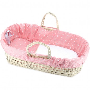 Kosz Mojżesza dla lalek 36-50cm różowy z gwiadami, Petitcollin