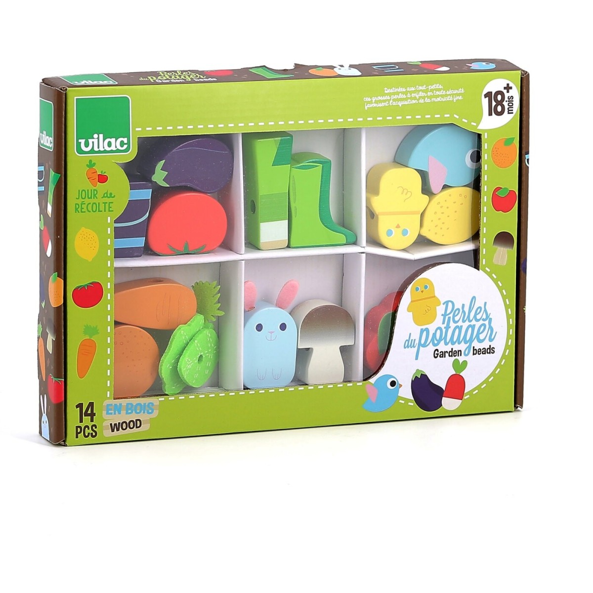 Vilac Drewniane klocki do nawlekania Warzywa +18m