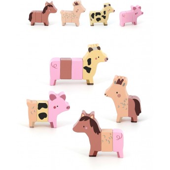 Zabawne Zwierzęta z Farmy klocki drewniane magnetyczne Vilac 7116