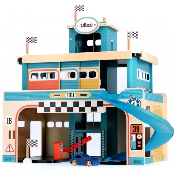 Garaż drewniany vintage z windą i autkiem Vilac 2351