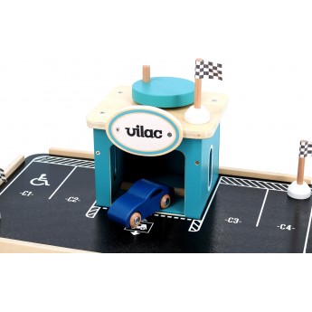 Garaż drewniany vintage z windą i autkiem Vilac 2351