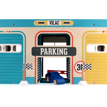 Garaż drewniany vintage z windą i autkiem Vilac 2351