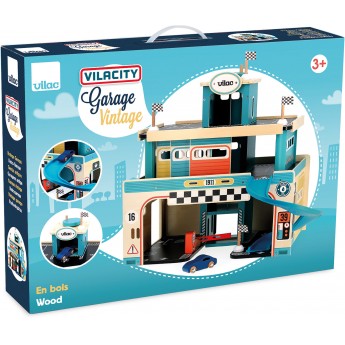 Garaż drewniany vintage z windą i autkiem Vilac 2351