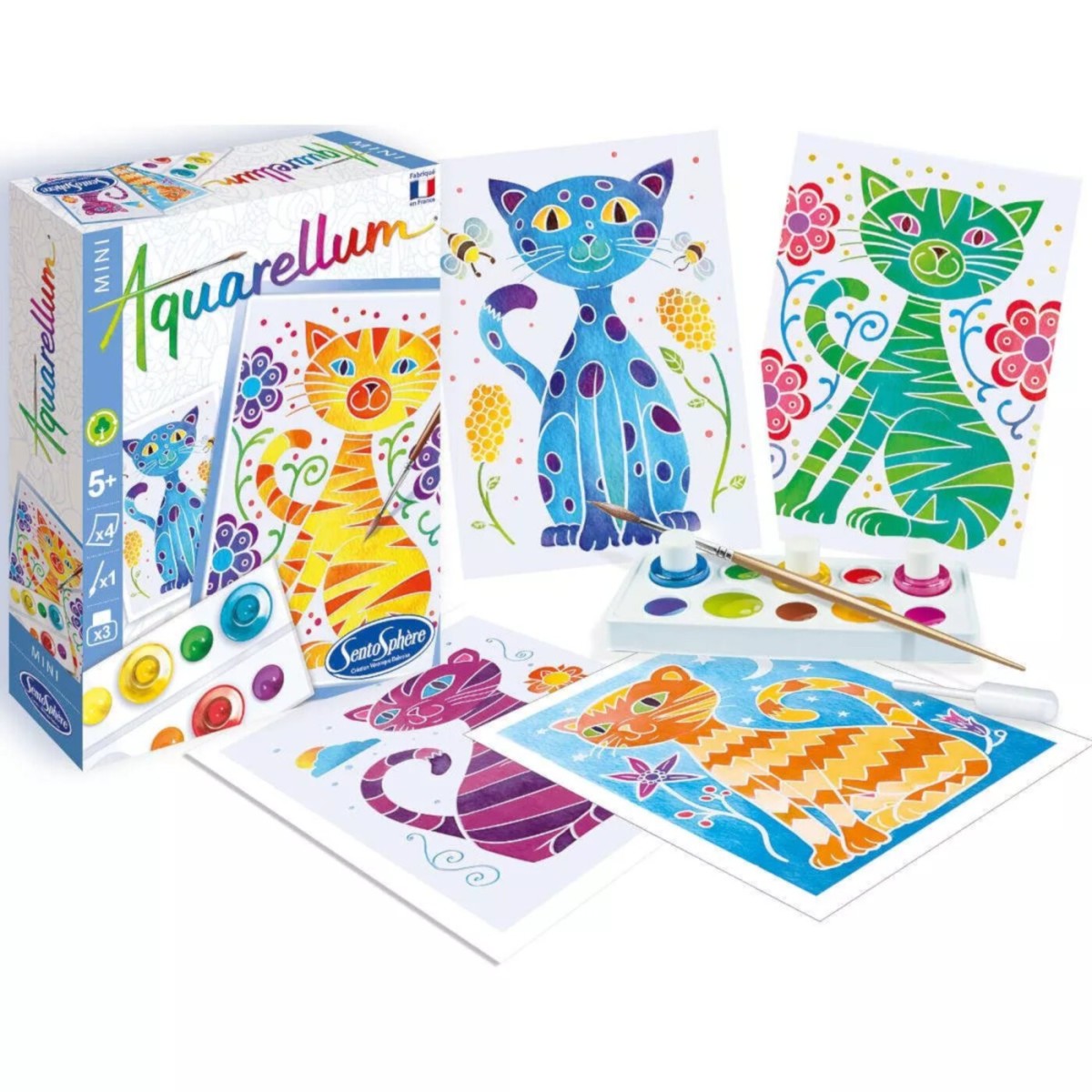 Koty 2 obrazy do malowania i farby Aquarellum Mini, SentoSphere | Dadum