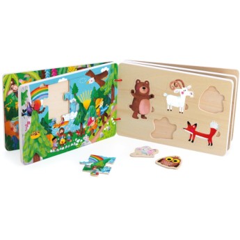 Drewniana książeczka z puzzlami "Przygody" 2+ Vilac