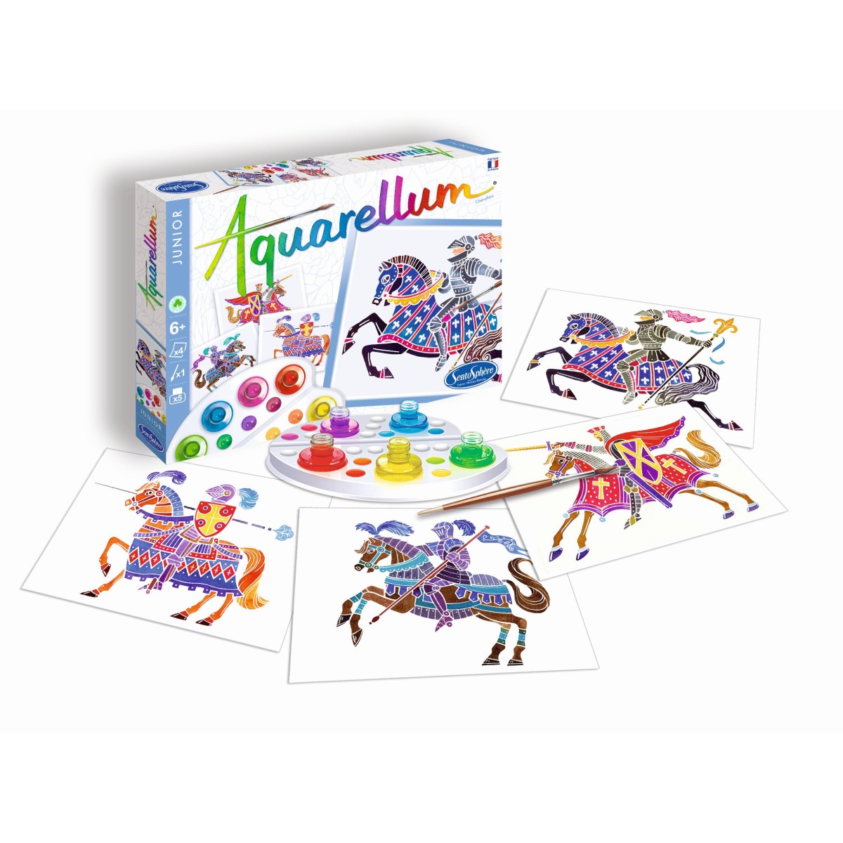 Aquarellum Rycerze 4 plansze do malowania i farby, SentoSphere