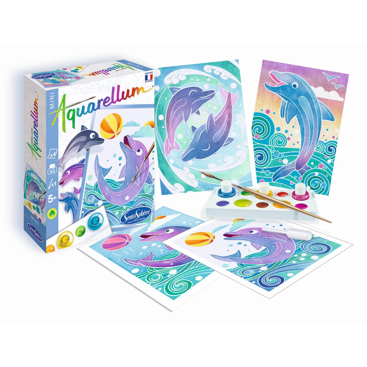 Aquarellum Delfiny 2 obrazy do malowania i farby 4+, SentoSphere
