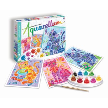 Koty 3 obrazy do malowania i farby Aquarellum, SentoSphere