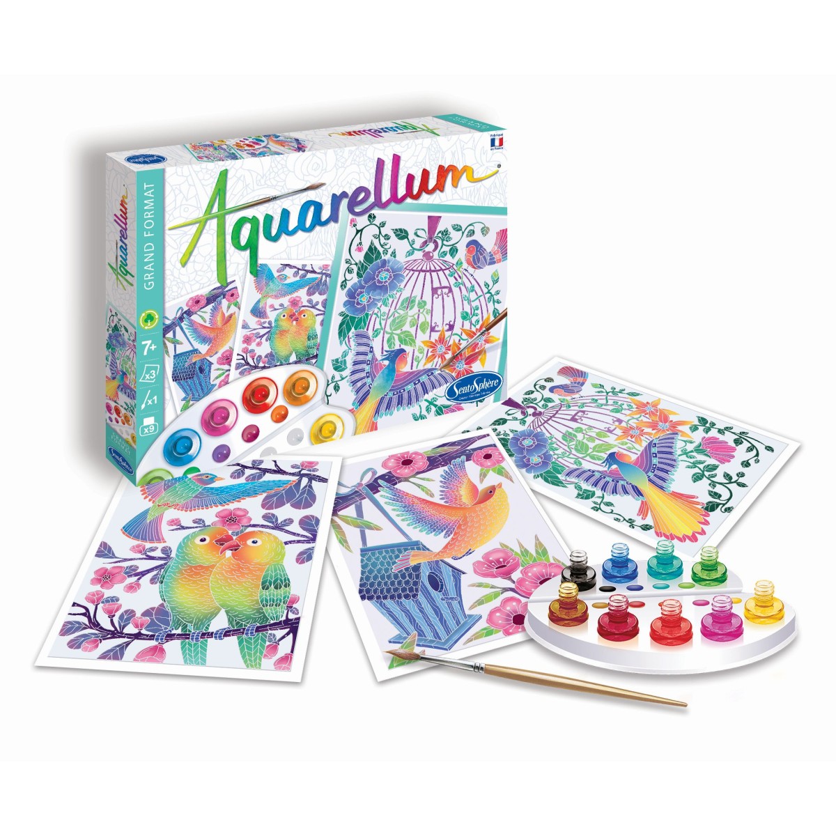 Aquarellum Ptaki 3 obrazy do malowania i farby, SentoSphere