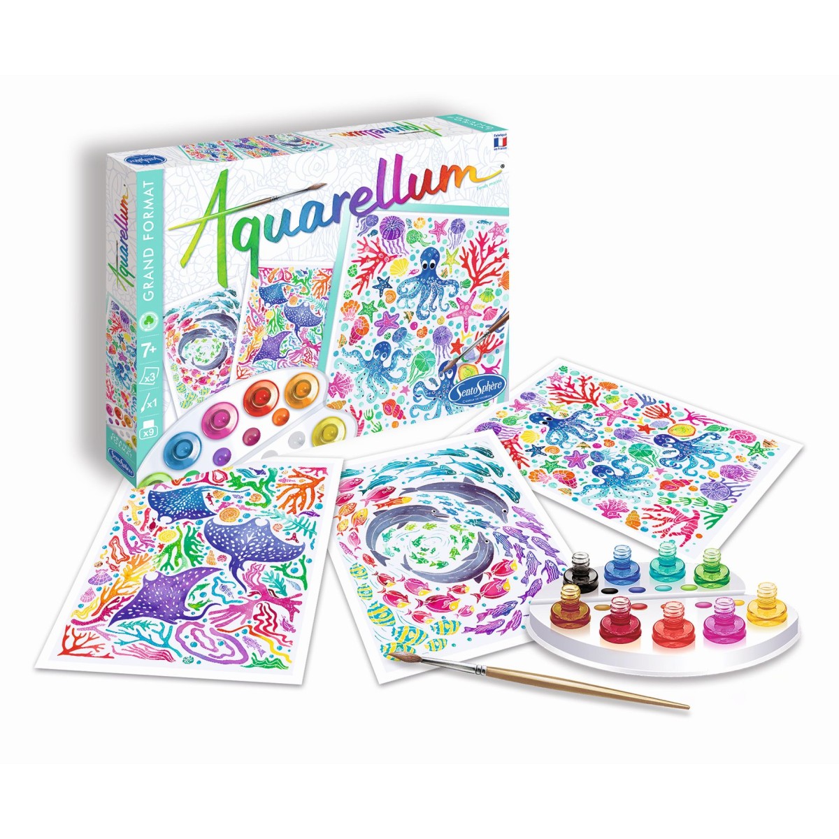 Aquarellum Głębiny Oceanu 3 duże obrazy i farby +7, SentoSphere