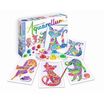 Aquarellum Koty w Kwiaty 4 obrazy do malowania i farby, SentoSphere