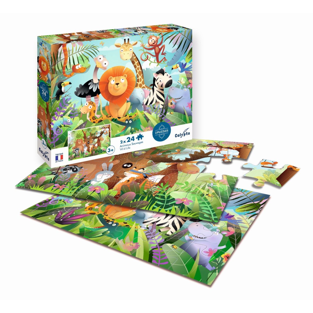 Puzzle 2x24 elementy Dzikie Zwierzęta, Calypto