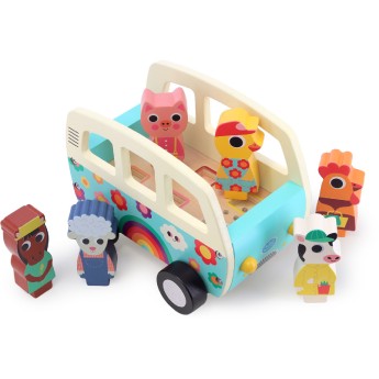 Drewniany bus ze zwierzętami (odgłosy zwierząt)