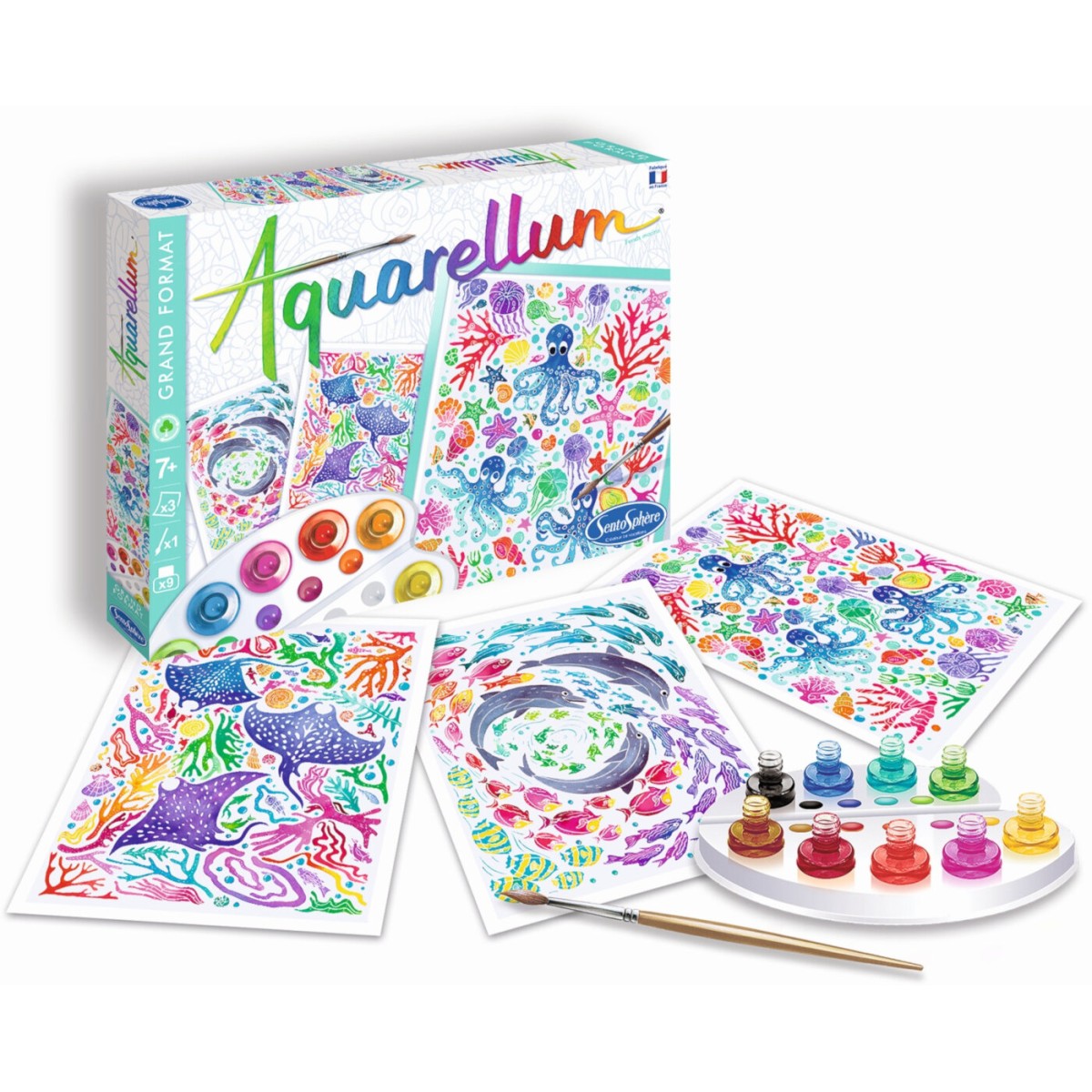 Aquarellum Głębiny Oceanu 3 duże obrazy i farby +7, SentoSphere
